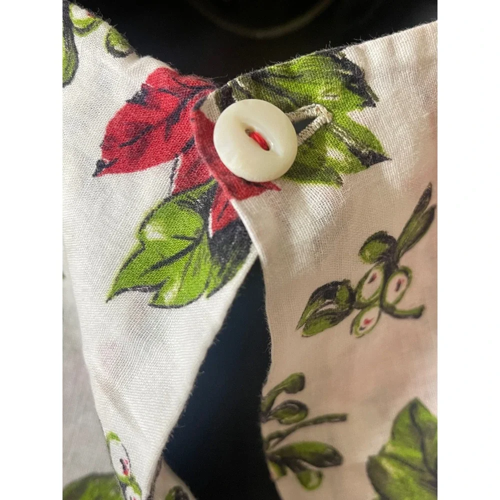 Vintage Handmade Poinsettia Heart Pocket Pinafore Apron White Red